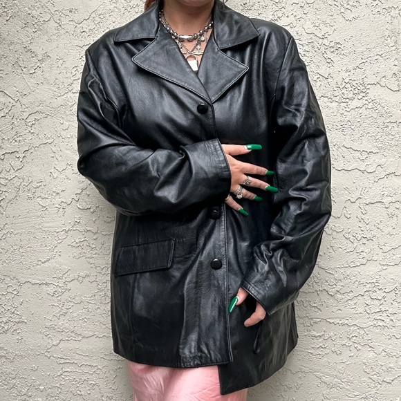 Vintage Black Leather Trench Coat - Picture 1 of 10